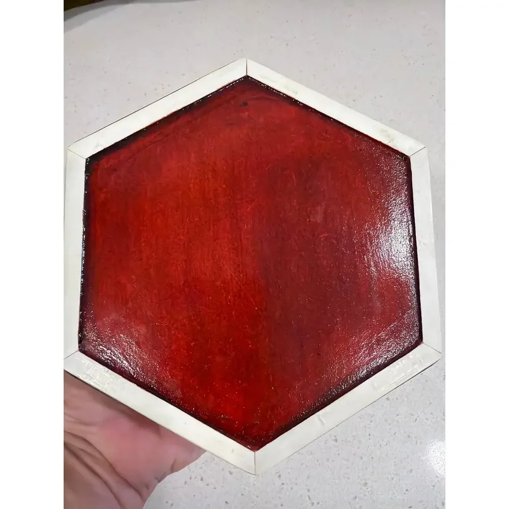 Vintage hexagonal trinket box jewelry box mother-of-pearl mosaic inlay